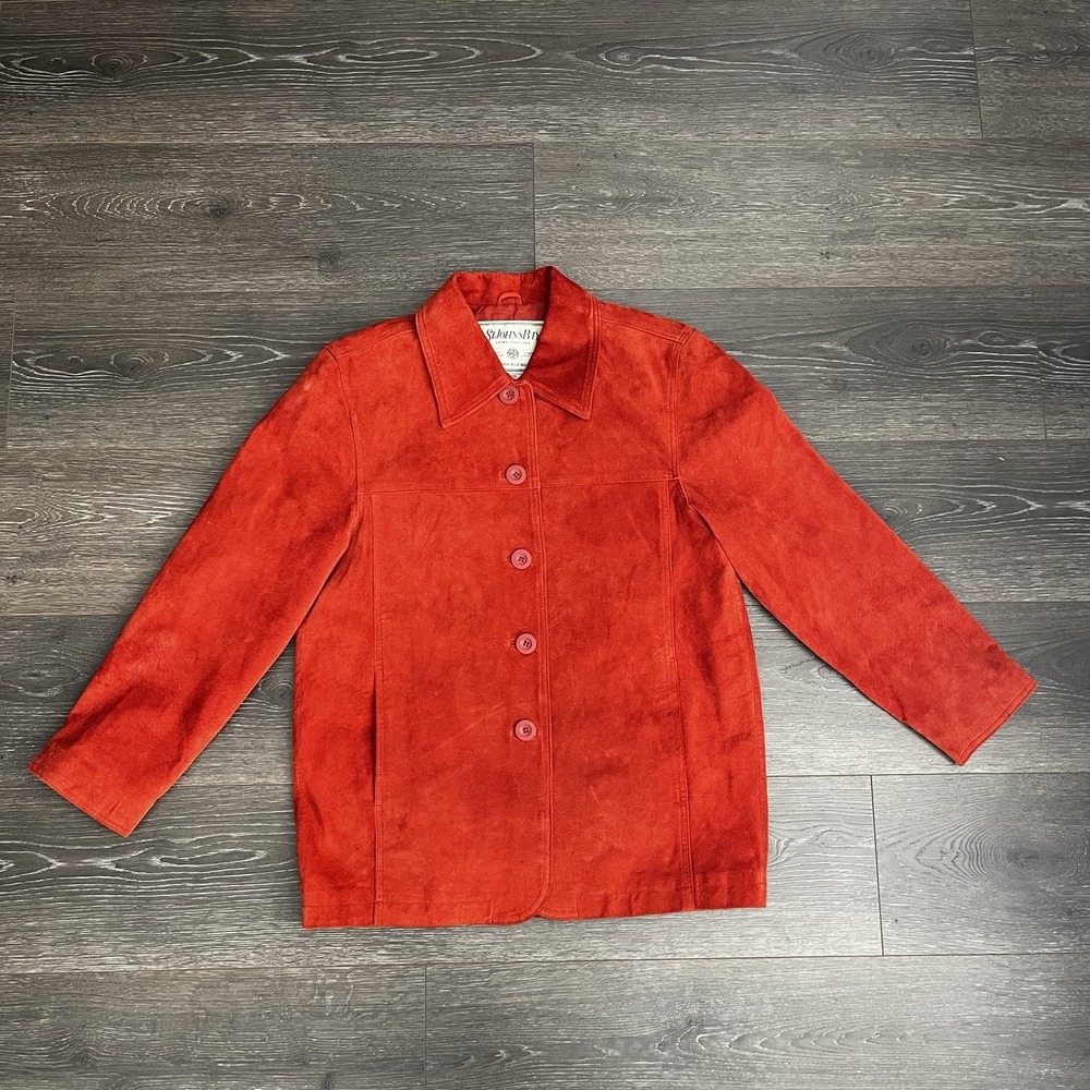 VTG St Johns Bay Women Small Orange Washable Suede Leather Jacket Blazer Shacket